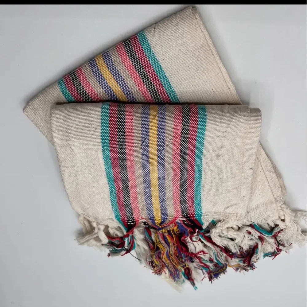 Striped Cotton Hand Towel Hand Tied Tassels Hand Loom Weave Stripes
